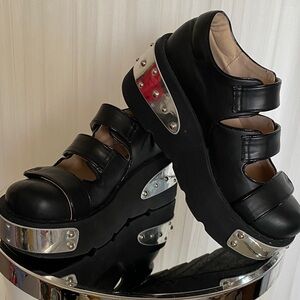 Black Platform Shoes with Silver Accents by Sugarpunk Goth Rock Punk Size 9